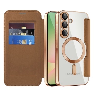 Husa pentru Samsung Galaxy A56 5G tip carte, Suport Carduri, Magsafe, RFiD, set cu sticker, SmartMag, Maro