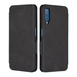 Husa pentru Samsung Galaxy A7 2018, SKYDDAR INNOVATION, Safe Wallet tip carte din Piele Ecologica, Suport Carduri, Inchidere Magnetica, Negru, set cu sticker  - Img 1