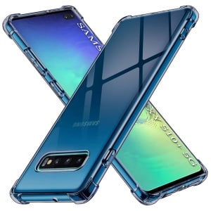 Husa pentru Samsung Galaxy S10 Plus, SKYDDAR INNOVATION, Shockproof Clear Silicone, Silicon Slim, set cu sticker, Fumuriu