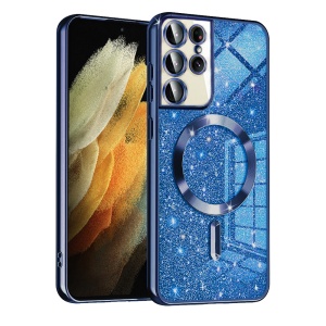 Husa pentru Samsung Galaxy S21 Ultra 5G, SKYDDAR INNOVATION, Luxury Glitter Magsafe, Antisoc, Fundal Detasabil 2-in-1, Margini Ridicate, set cu sticker, Albastru