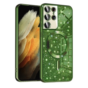 Husa pentru Samsung Galaxy S21 Ultra 5G, SKYDDAR INNOVATION, Luxury Glitter Magsafe, Antisoc, Fundal Detasabil 2-in-1, Margini Ridicate, set cu sticker, Verde