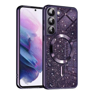 Husa pentru Samsung Galaxy S22 5G, SKYDDAR INNOVATION, Luxury Glitter Magsafe, Antisoc, Fundal Detasabil 2-in-1, Margini Ridicate, set cu sticker, Mov