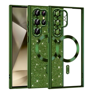 Husa pentru Samsung Galaxy S22 Ultra 5G, SKYDDAR INNOVATION, Luxury Glitter Magsafe, Antisoc, Fundal Detasabil 2-in-1, Margini Ridicate, set cu sticker, Verde