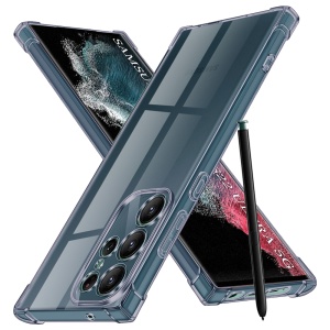 Husa pentru Samsung Galaxy S22 Ultra 5G, SKYDDAR INNOVATION, Shockproof Clear Silicone, Silicon Slim, set cu sticker, Fumuriu