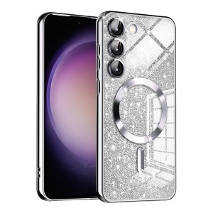 Husa pentru Samsung Galaxy S23 Plus, SKYDDAR INNOVATION, Luxury Glitter Magsafe, Antisoc, Fundal Detasabil 2-in-1, Margini Ridicate, set cu sticker, Argintiu