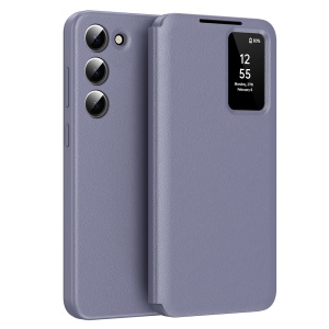 Husa pentru Samsung Galaxy S23 tip carte, Skyddar, cu portofel si SmartView, Premium, set cu sticker, Mov