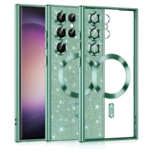 Husa pentru Samsung Galaxy S23 Ultra, SKYDDAR INNOVATION, Luxury Glitter Magsafe, Antisoc, Fundal Detasabil 2-in-1, Margini Ridicate, set cu sticker, Verde deschis