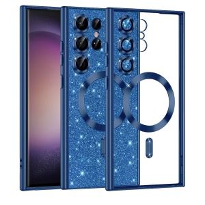 Husa pentru Samsung Galaxy S23 Ultra, SKYDDAR INNOVATION, Luxury Glitter Magsafe, Antisoc, Fundal Detasabil 2-in-1, Margini Ridicate, set cu sticker, Albastru