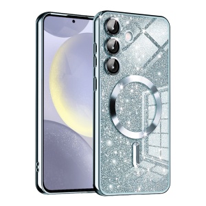 Husa pentru Samsung Galaxy S24 Plus, SKYDDAR INNOVATION, Luxury Glitter Magsafe, Antisoc, Fundal Detasabil 2-in-1, Margini Ridicate, set cu sticker, Bleu