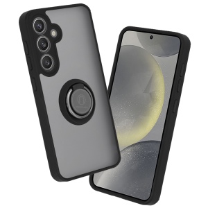 Husa pentru Samsung Galaxy S24, SKYDDAR INNOVATION, Glinth cu Inel Rotativ 360° Magnetic, Negru, set cu sticker