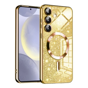 Husa pentru Samsung Galaxy S24, SKYDDAR INNOVATION, Luxury Glitter Magsafe, Antisoc, Fundal Detasabil 2-in-1, Margini Ridicate, set cu sticker, Auriu