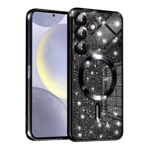 Husa pentru Samsung Galaxy S24, SKYDDAR INNOVATION, Luxury Glitter Magsafe, Antisoc, Fundal Detasabil 2-in-1, Margini Ridicate, set cu sticker, Negru