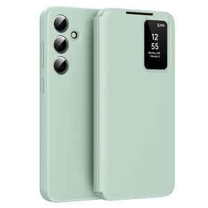 Husa pentru Samsung Galaxy S24 tip carte, Skyddar, cu portofel si SmartView, Premium, set cu sticker, Verde