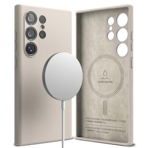 Husa pentru Samsung Galaxy S24 Ultra, Antisoc Silicon, Policarbonat, Ringke, Silicone Magnetic MagSafe, Crem