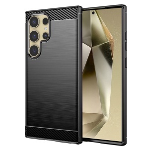 Husa pentru Samsung Galaxy S24 Ultra, , din Silicon Slim, cu textura Fibra Carbon, Skyddar Carbon Silicone, set cu sticker, Negru