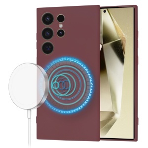Husa pentru Samsung Galaxy S24 Ultra, SKYDDAR INNOVATION, din Silicon Catifelat, SoftFlex Magsafe, set cu sticker, Bordo
