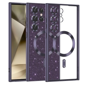 Husa pentru Samsung Galaxy S24 Ultra, SKYDDAR INNOVATION, Luxury Glitter Magsafe, Antisoc, Fundal Detasabil 2-in-1, Margini Ridicate, set cu sticker, Mov