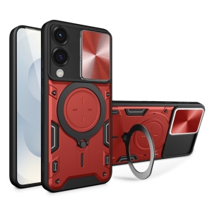 Husa pentru Samsung Galaxy S25 Edge, SKYDDAR INNOVATION, SafeCover cu Inel Magnetic, Protectie Camera, set cu sticker, Rosu