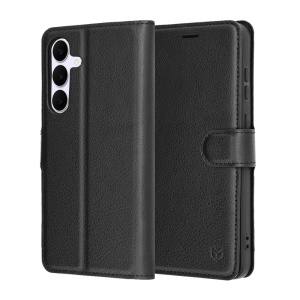 Husa pentru Samsung Galaxy S25 FE, SKYDDAR INNOVATION, Leather Folio tip Carte, cu Portofel Interior, Finisaje Premium, set cu sticker, Negru