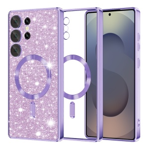 Husa pentru Samsung Galaxy S25 Ultra, SKYDDAR INNOVATION, Luxury Glitter Magsafe, Antisoc, Fundal Detasabil 2-in-1, Margini Ridicate, set cu sticker, Mov deschis