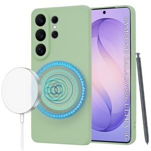 Husa pentru Samsung Galaxy S26 Ultra, SKYDDAR INNOVATION, din Silicon Catifelat, SoftFlex Magsafe, set cu sticker, Verde deschis