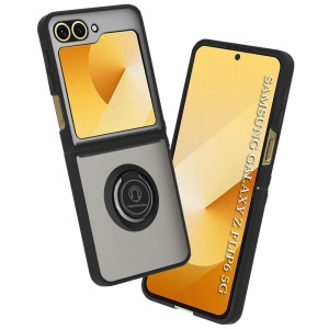 Husa pentru Samsung Galaxy Z Flip6, SKYDDAR INNOVATION, Glinth cu Inel Rotativ 360° Magnetic, Negru, set cu sticker