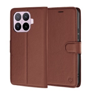 Husa pentru Xiaomi 17T tip Carte, cu Portofel Interior, Finisaje Premium, set cu sticker, Leather Folio, Maro