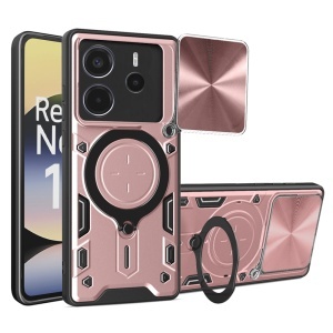 Husa pentru Xiaomi Redmi Note 14 4G (164,84 x 78,15 x 8,16mm), SKYDDAR INNOVATION, SafeCover cu Inel Magnetic, Protectie Camera, set cu sticker, Roz auriu - Img 1