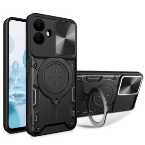 Husa Samsung Galaxy A07 4G, Inel Magnetic, Protectie Camera, set cu sticker, NCamGuard Pro, Negru