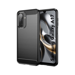 Husa Samsung Galaxy A17 5G din Silicon Slim, cu textura Fibra Carbon, set cu sticker, Carbon Silicone, Negru