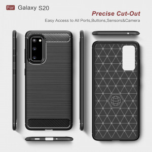 Husa Samsung Galaxy S20 din silicon, Slim, cu textura Fibra Carbon - Negru - Img 3