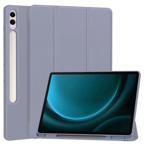 Husa tableta pentru Samsung Galaxy Tab S9 FE Plus, suport Pencil, functie Sleep/Wake, Flex Trifold, set cu sticker, Mov