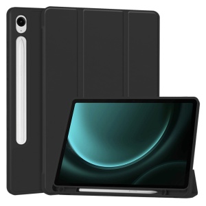 Husa tableta pentru Samsung Galaxy Tab S9 FE / S10 FE, suport Pencil, functie Sleep/Wake, Flex Trifold, set cu sticker, Negru