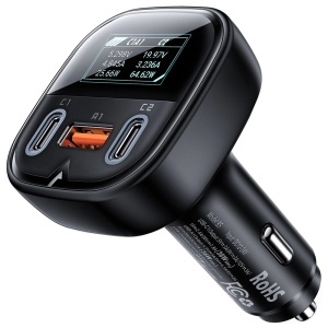 Incarcator Auto 101W, 2x Type-C + 1x USB, Fast Charging, OLED Display, Corp Metalic Zinc, Acefast B5, Negru