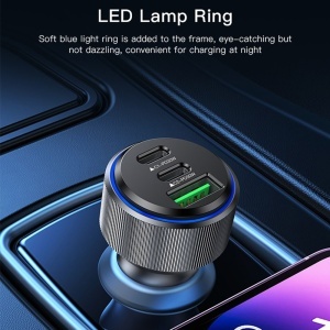 Incarcator auto, 2x USB-C, 1x USB, 60W, Quick Charge, Yesido, Negru - Img 4