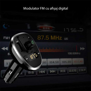 Incarcator Auto cu Modulator FM, Display LED, 2xUSB 3A, MicroSD, Yesido (Y39) - Negru - Img 7