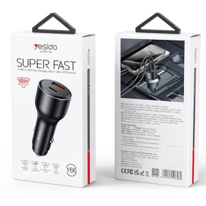 Incarcator auto, USB si Type-C, PD 100W, Aliaj aluminiu, Yesido, Negru - Img 7