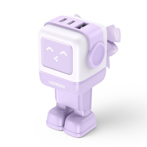 Incarcator cu Display LED, USB, 2x Type-C, GaN, Fast Charging, 65W, 3A, QC4.0+, Ugreen Uno RG CD361 - Purple - Img 2