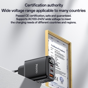 Incarcator de priza, 2x USB-C, 1x USB-A, PD 30W, Afisaj Digital, Yesido, Alb - Img 4
