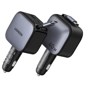 Incarcator pentru Masina, Cablu Retractabil USB, 2x Type-C, 60W, Ugreen EC602, Gri - Img 5