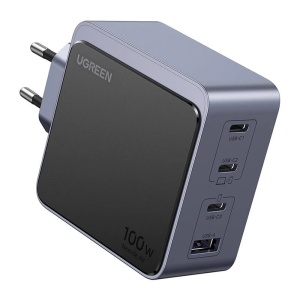 Incarcator pentru Priza USB, 2x Type-C, GaN, Fast Charging, 100W, 3A, PD3.0, QC4.0+, Ugreen Nexode S X565 - Gri