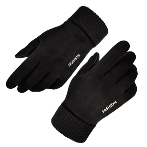 Manusi Touchscreen din piele ecologica, cu grip, unisex, Skyddar ST0010, set cu sticker, Negru