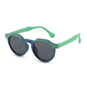 Ochelari de Soare Copii, 4-10 Ani, Filtru UV400, Desing Rotund, set cu sticker, Model 601, Verde;albastru