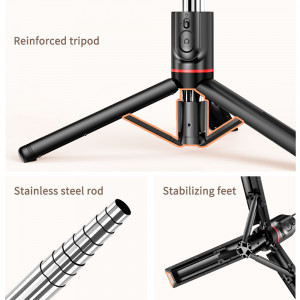 Selfie stick tip trepied cu LED, pliabil, Techsuit L15 - Negru - Img 5