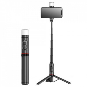 Selfie stick tip trepied cu telecomanda Bluetooth, Techsuit Q12S - Negru