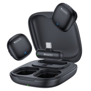 Set 2 microfoane lavaliera wireless, 3in1 Receiver, Type-C, AI Noise Reduction, Yesido, Negru