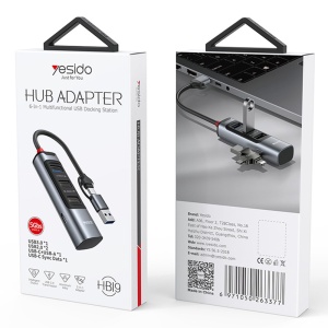 Statie de andocare 4in1, USB si Type-C la 3x USB 2.0, 1x USB 3.0, 5Gbps, Aliaj Aluminiu, Yesido, Gri - Img 7