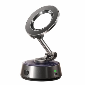 Suport Auto/Birou Magnetic cu Fixare Electrica si Baza Vacuum, Rotatie 360°, Lisen A690, Gri Spatial