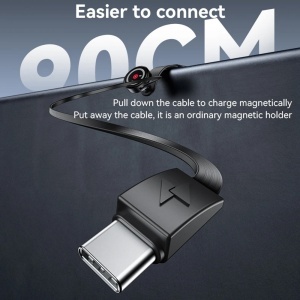 Suport auto, Incarcare wireless 15W, MagSafe, Cablu retractabil USB-C, Magneți N52, Yesido, Negru - Img 5