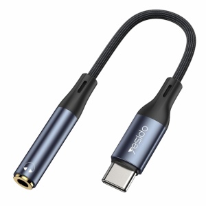Adaptor audio, Type-C la Jack 3.5mm, Cip DAC, Nylon, Yesido, Negru